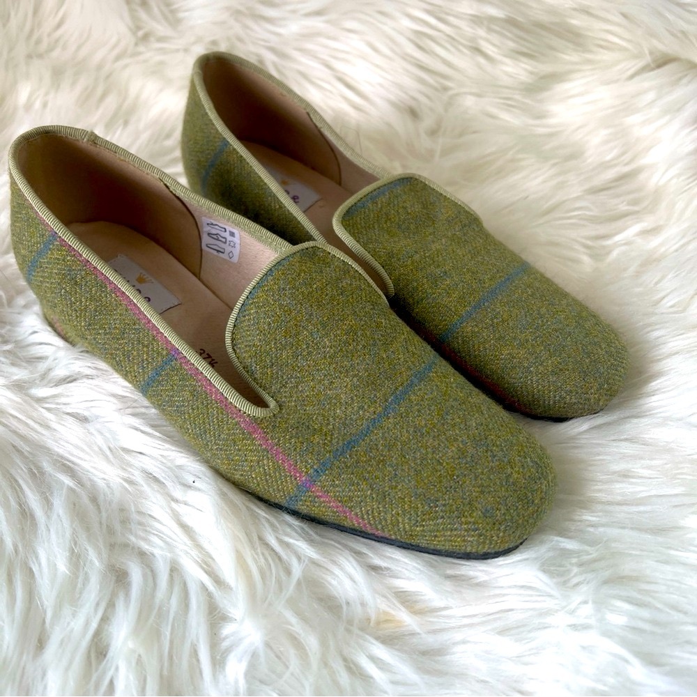 Green Plaid Women's Loafers